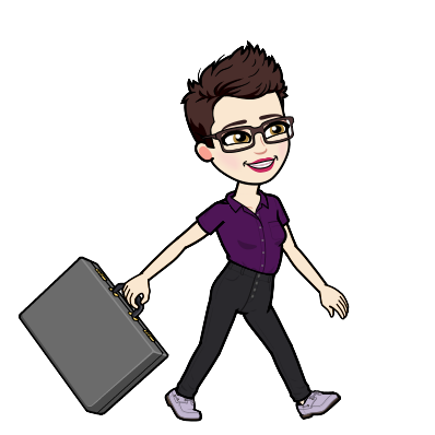 cartoon version of Sarah K Rivera walking and holding a briefcase